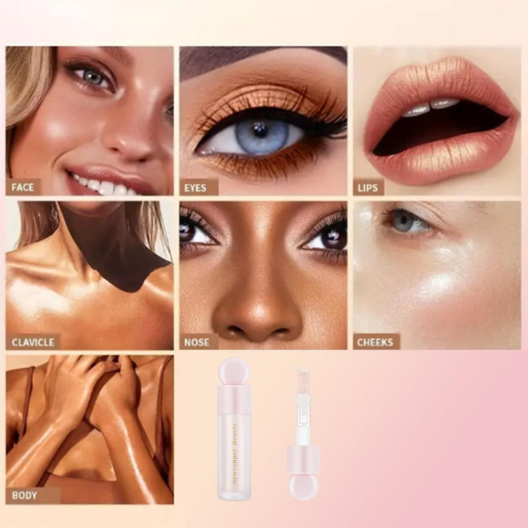 Glow-On-The-Go Makeup Kit: 3D Effect Liquid Highlighter, Contour and Blush + Blending Brush