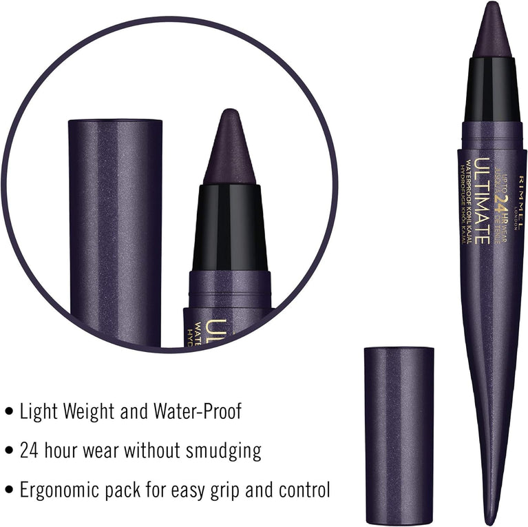 Rimmel London Intense Colour Waterproof Kohl Kajal Eyeliner in Deep Amethyst, Pencil, 1.6g