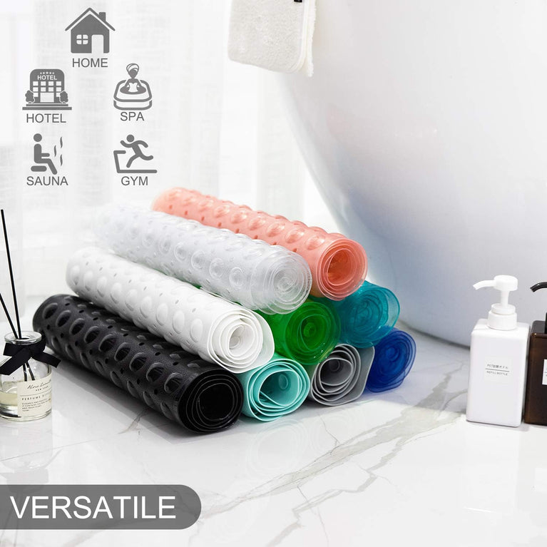 TEESHLY Extra Long Non-Slip Bathtub Mat with Drain Holes and Suction Cups for Shower Tub