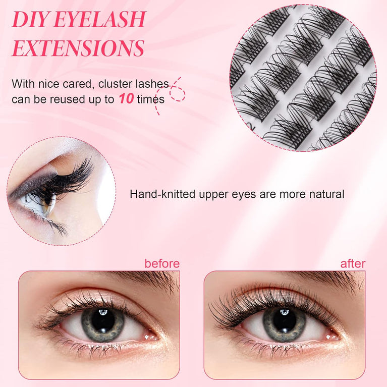 Handmade Mix-Length D Curl Cluster Lashes - 72Pcs Soft, Fluffy, Easy-to-Apply DIY Eyelash Extension Set (MIX-2)
