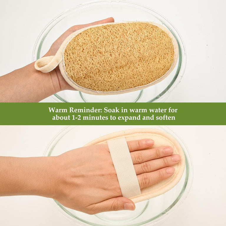 Natural Exfoliating Loofah Mitts - 4 Pack Skin Care Sponges for Adults