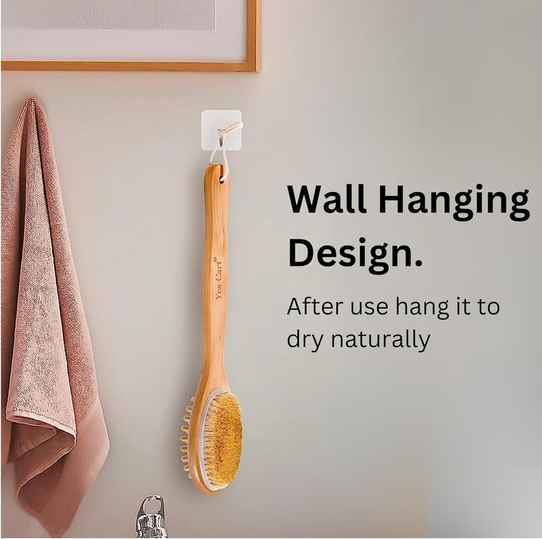 Luxurious 2 in 1 Natural Bristle Back Scrubber for Shower with Long Handle