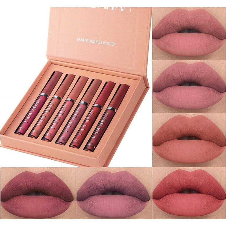 6-Shade Velvet Matte Lipstick Set with Durable, Non-Fading and Waterproof Formula - Ideal Gift for Makeup Enthusiasts (Set B)