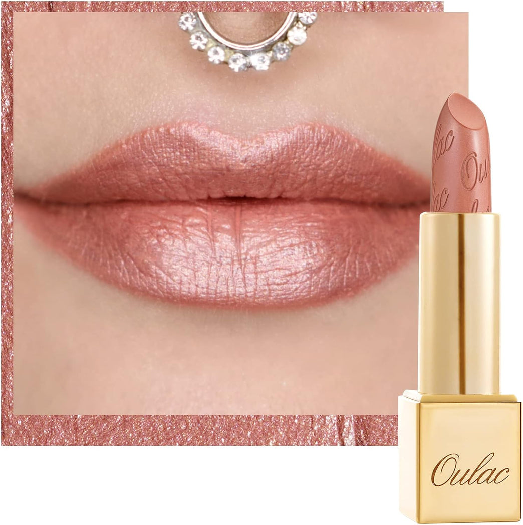 OULAC 3D Metallic Shine Glitter Lipstick, Nude High-Intensity Lipcolor, Brown Moisturizing & Long-Lasting, Vegan & Cruelty-Free, Full-Coverage Lip Envy(07) 4.3 g/0.15 oz