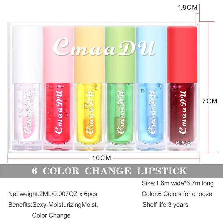 Mrettick 6-Pack Fruit-Infused Lip Glow Oil Set - Moisturizing and Color-Changing Lip Care Kit