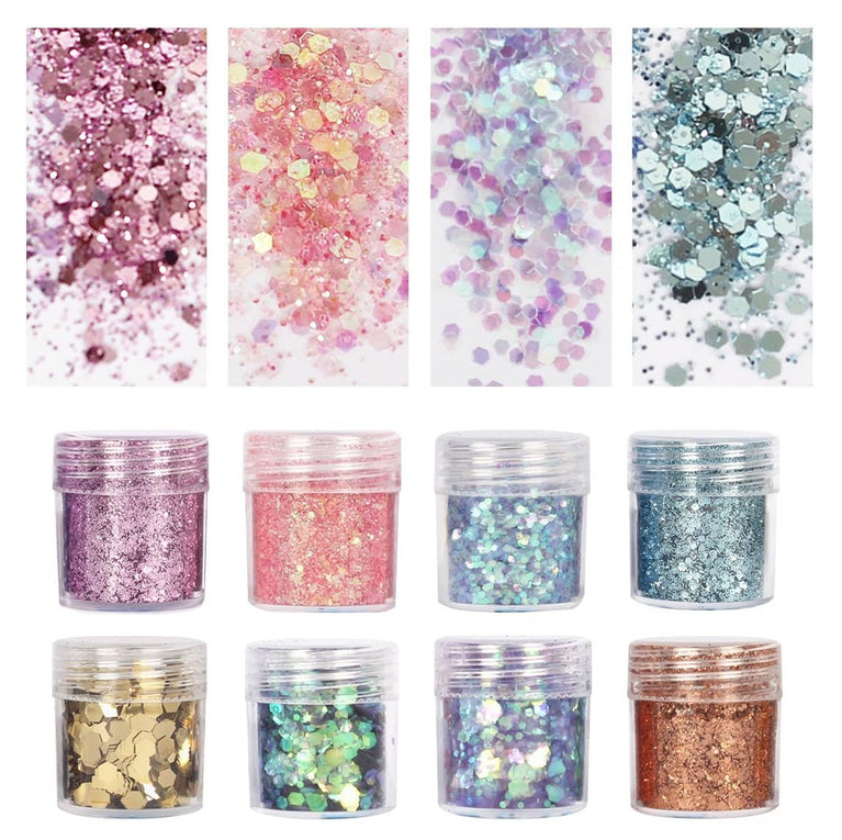 Festival-Ready Holographic Unicorn Glitter Set: Ultra-Thin Sequins for Nails, Face, and Body in 8 Vibrant Shades