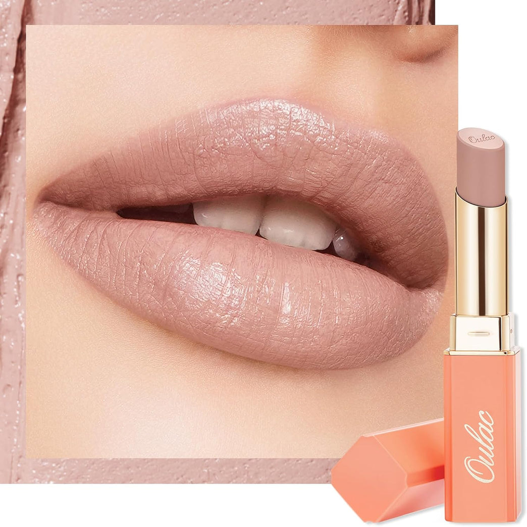 Oulac High Coverage Crème Lipstick - Hydrating Shea Butter Infused, Satin Finish, Vegan and Gluten-Free, Nude Lip Colour SG01 Bare for Women