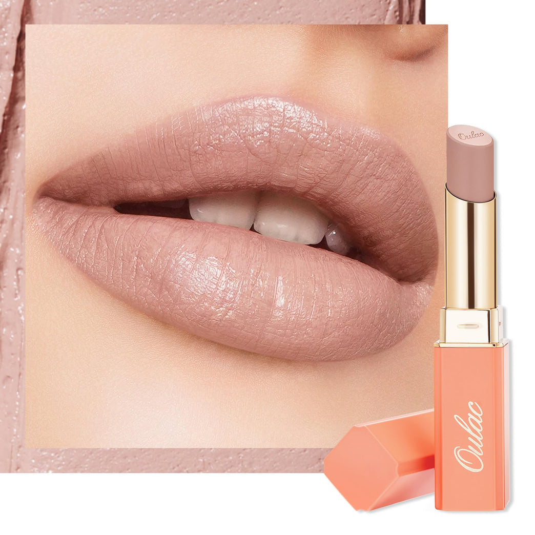 Oulac High Coverage Crème Lipstick - Hydrating Shea Butter Infused, Satin Finish, Vegan and Gluten-Free, Nude Lip Colour SG01 Bare for Women