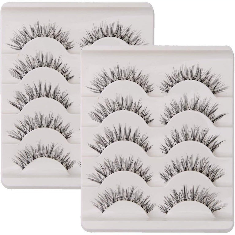 KFZR Handcrafted Synthetic False Eyelashes - 10 Pairs, Natural Look, 3D Crisscross Design, Black, Reusable