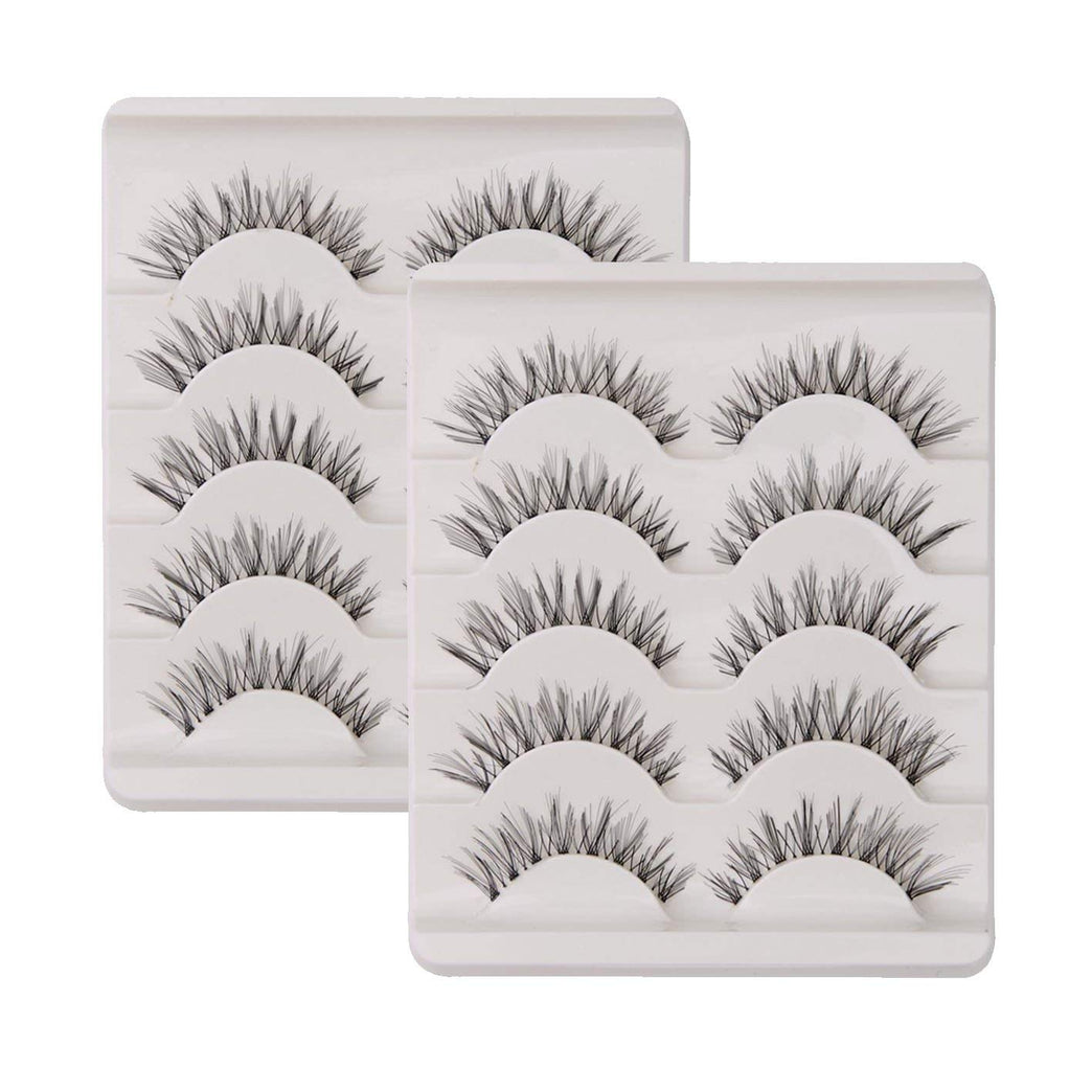 KFZR Handcrafted Synthetic False Eyelashes - 10 Pairs, Natural Look, 3D Crisscross Design, Black, Reusable