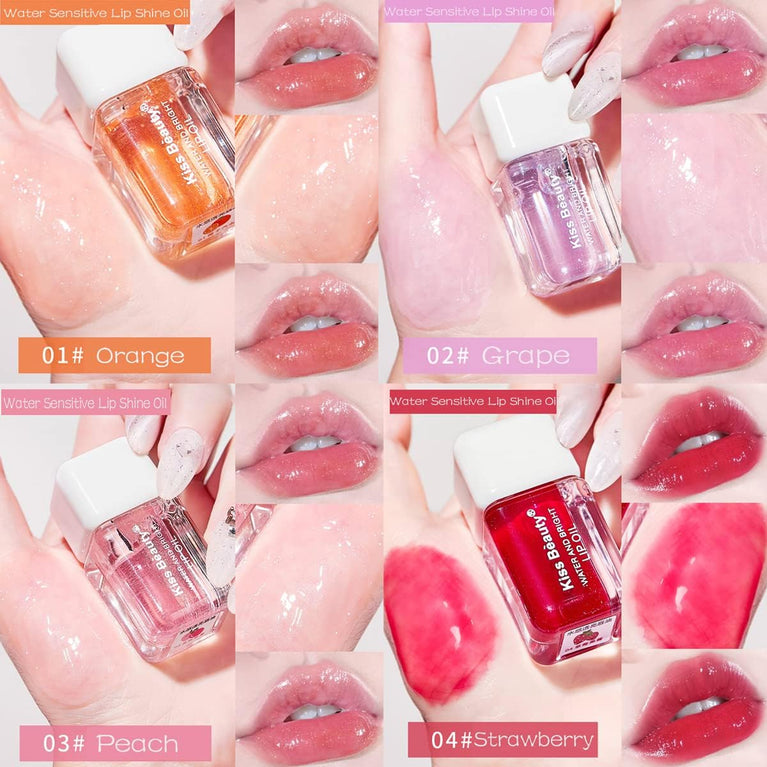 4-Piece Shimmering Lip Gloss and Balm Set - Hydrating and Plumping Lip Care Set with Transparent Toot Lip Oil, Moisturizing Lipstick, and Tinted Lip Tint Makeup