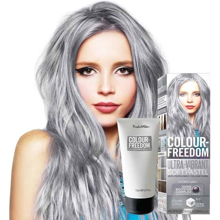 Knight & Wilson Colour-Freedom 150ml Storm Grey Semi-Permanent Hair Colour - Ultra-Vibrant Vegan Friendly Colour Mask with Shine Booster Complex - Ammonia Free Colour Lasts Up To 6-10 Washes