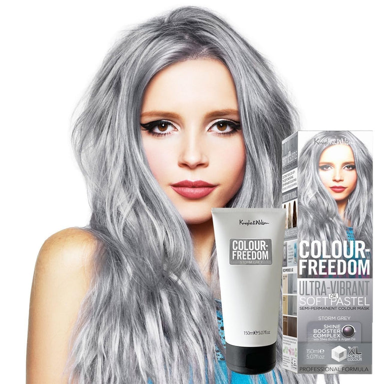 Knight & Wilson Colour-Freedom 150ml Storm Grey Semi-Permanent Hair Colour - Ultra-Vibrant Vegan Friendly Colour Mask with Shine Booster Complex - Ammonia Free Colour Lasts Up To 6-10 Washes