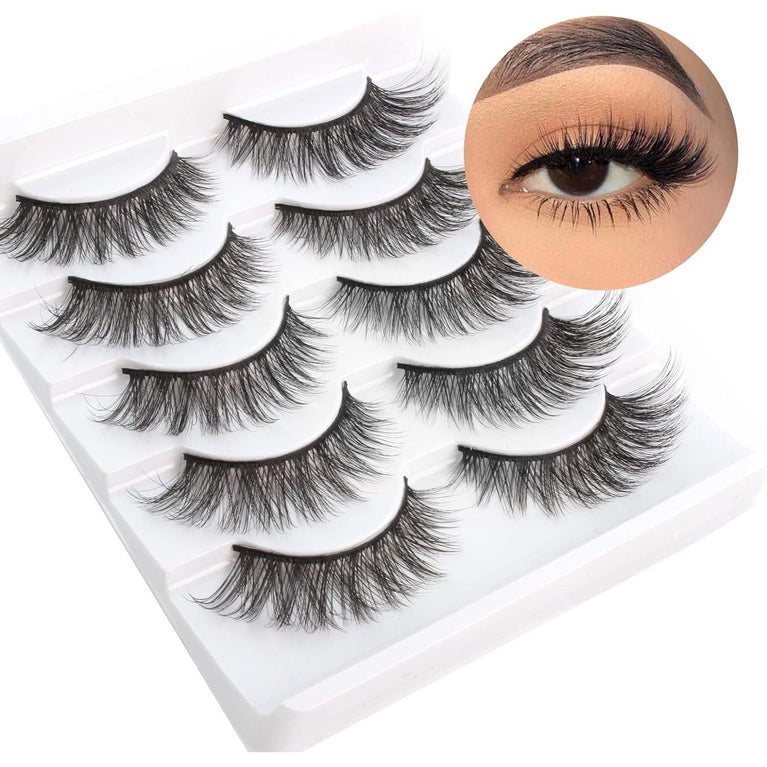 Fluffy 3D Faux Mink Eyelashes Multipack - Natural Look, Lightweight, Reusable Lashes by Glowingwin - Perfect for Everyday Use and Special Occasions, Set of 5 Pairs