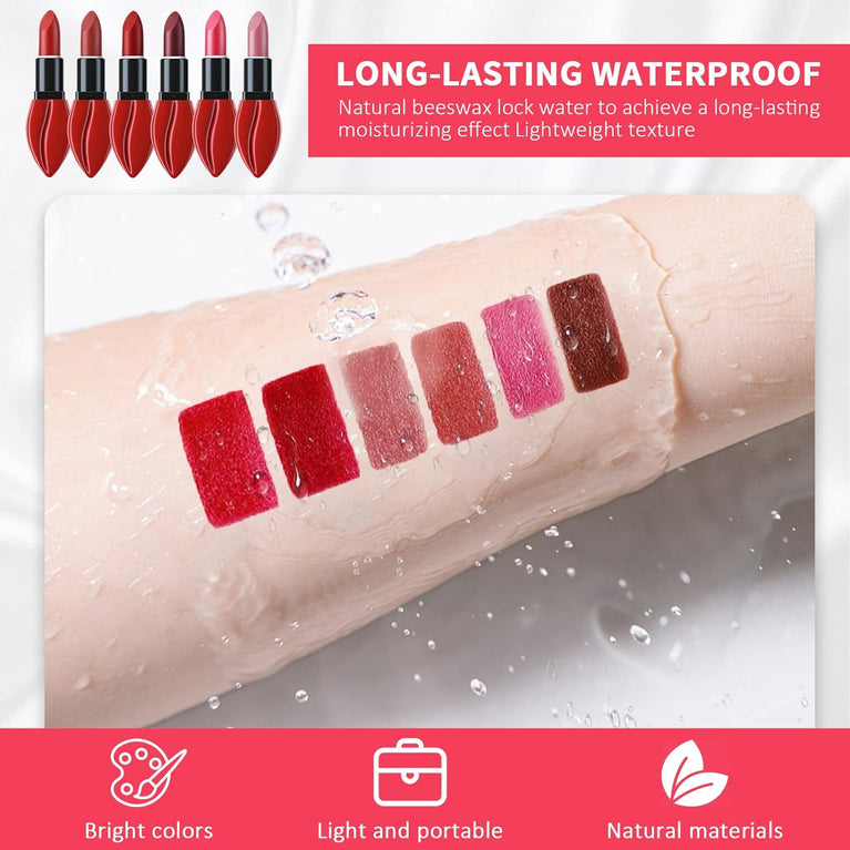 Duoffanny 6-Piece Matte Lipstick Kit in Vibrant Shades - Long-Wear, Waterproof, Non-Stick Formula for Women and Girls, Perfect Makeup Gift Set