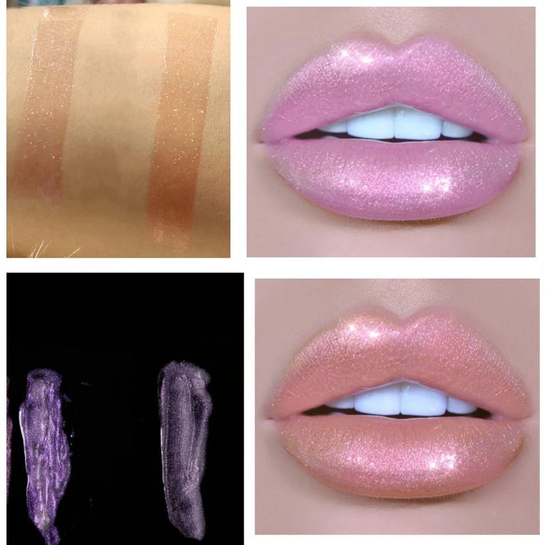2-Piece Waterproof Glitter Lip Gloss Set with Matte Lipstick, Shimmering Lip Plumper, and Tinted Lip Balm in Nude Shades (#07#05)