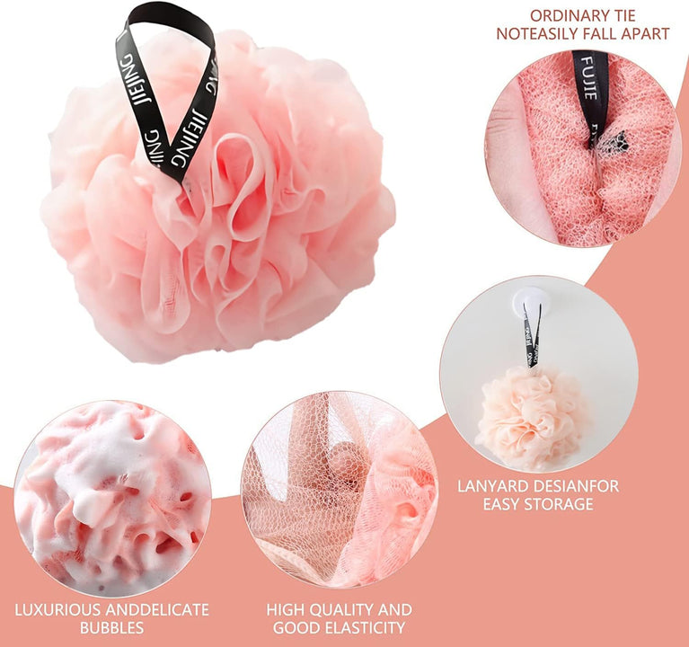 KISUOMAOYI Loofah Shower Puff 3Pcs - Ultra Soft Mesh Bath Sponges for Adults Exfoliating, Scrubbing and Cleaning - Body Scrubbers for Use in Shower