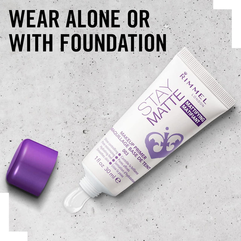 Rimmel London's Revolutionary Stay Matte Primer - Transparent, 30ml for Extended Shine Control and Flawless Finish