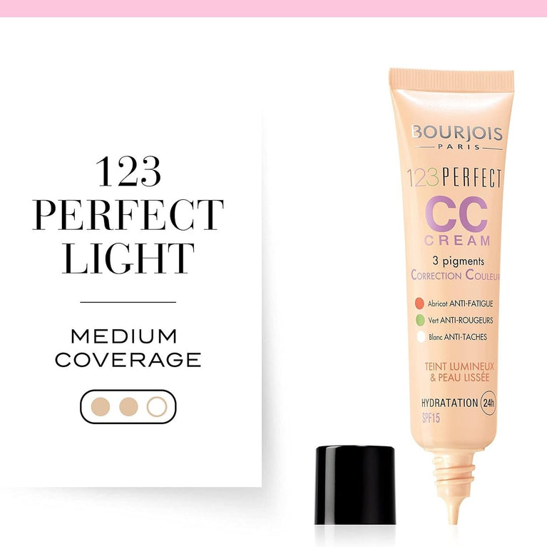 Bourjois 123 Perfect Colour Correcting CC Cream in 33 Rose Beige (3ml) - Anti-Shine Hydration with SPF 10 Protection and 16-Hour Semi-Matte Finish