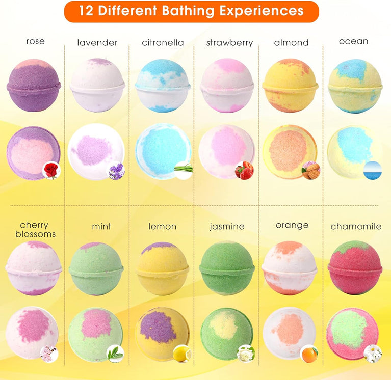 Luxurious Essential Oil Bath Bombs Gift Set - Pack of 12
