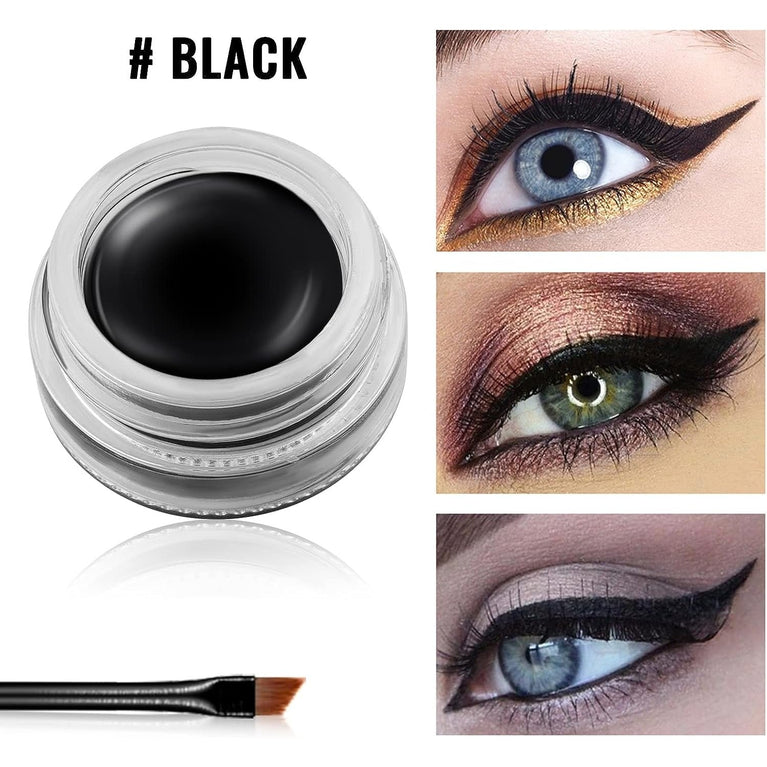 Erinde 24-Hour Waterproof Gel Eyeliner Kit with Dual Brushes - High Pigment Black Cream Eyeliner for Natural Eye Makeup, Vegan and Hypoallergenic 01# Black