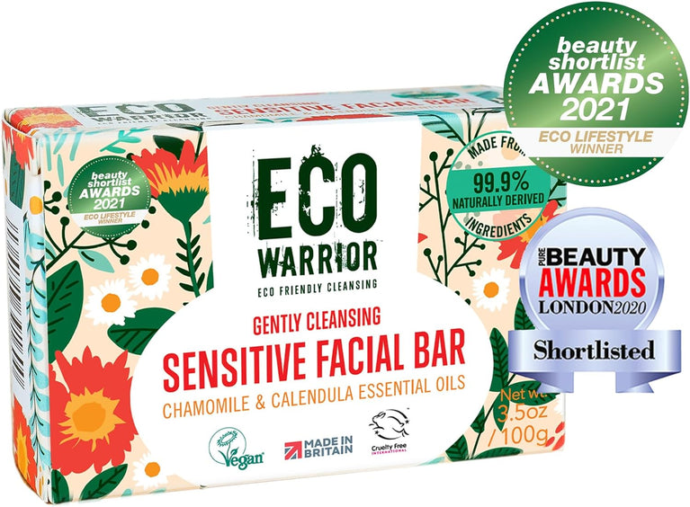 Gentle Vegan Facial Soap Bar with Olive, Chamomile & Calendula Oils - Natural, Cruelty-Free, Eco-Friendly 100g