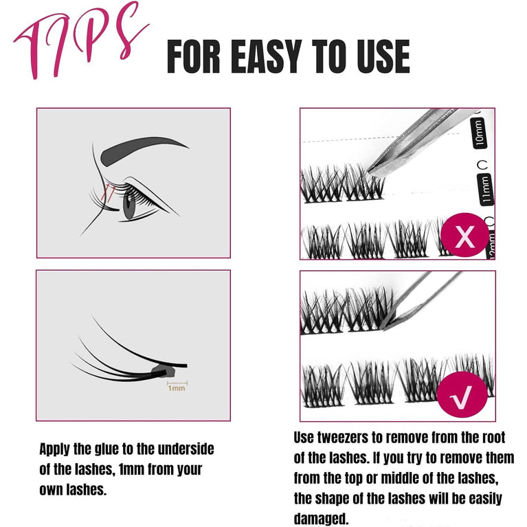 Individual Cluster Lashes Kit - D Curl, 45 Clusters, Lightweight & Reusable DIY False Eyelashes with Clear Glue for Easy Fan Russian Lash Extensions, 10-16mm