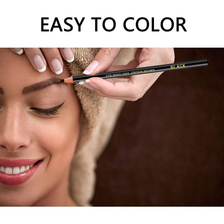 6-Pack Long-Lasting Waterproof Eyebrow Pencil Set with Sharpener - Black Brow Tattoo Makeup and Microblading Kit, Suitable for All Day Wear