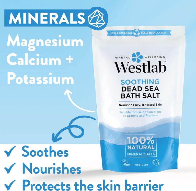 Westlab Pure Mineral Bathing Dead Sea Salt, 1kg - Soothing and Nourishing Mineral Bath Salt