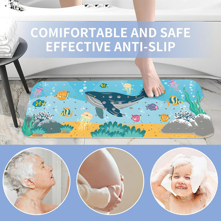 ZOUFRIDN Ocean Friends Non-Slip Bathtub Mat for Children & Baby, Blue