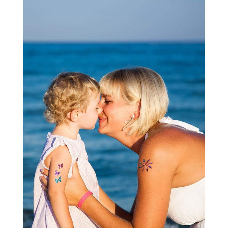 Shimmering Temporary Tattoo and Nail Art Kit - 24 Vibrant Glitter Shades with 135 Unique Stencils - Perfect Party Gift for Kids, Teens and Adults