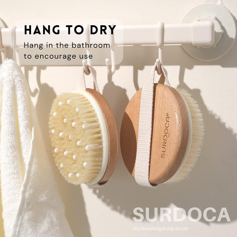 SURDOCA Dry Brushing Body Brush with Beech Wood and Boar Bristles