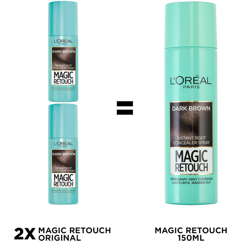 L'Oréal Magic Retouch Instant Root Concealer Spray, Ideal for Touching Up Grey Root Regrowth, Colour: Dark Brown, 150ml