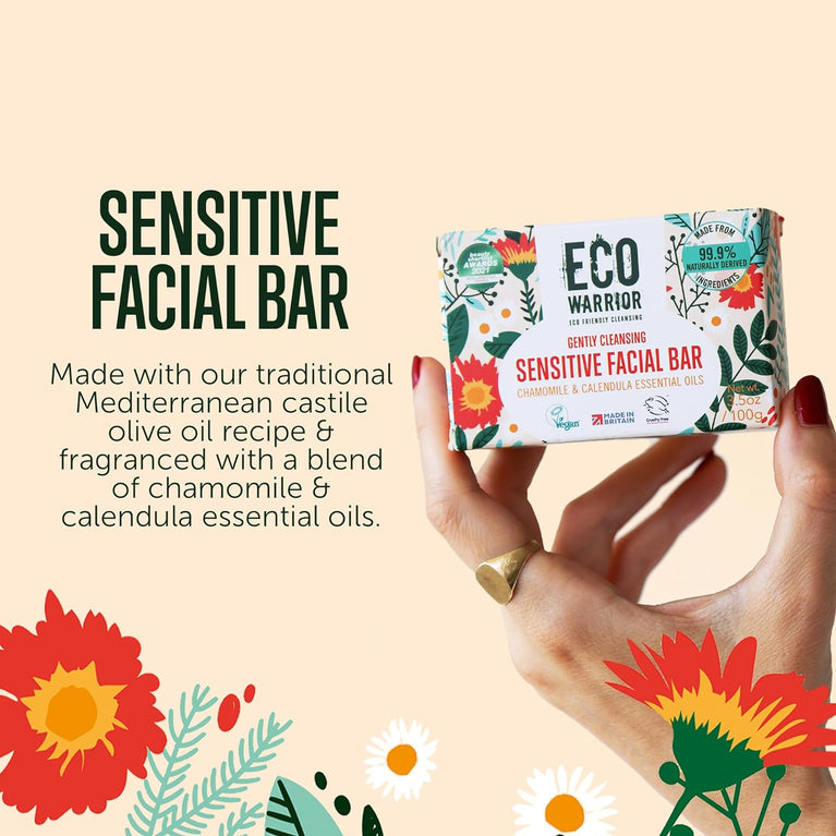 Gentle Vegan Facial Soap Bar with Olive, Chamomile & Calendula Oils - Natural, Cruelty-Free, Eco-Friendly 100g