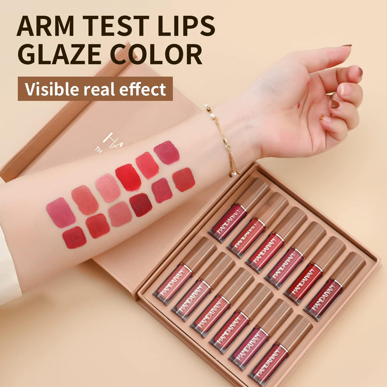 Deluxe 12-Shade Waterproof Liquid Lipstick Set - Velvet Matte Finish, Long-Lasting, Non-Stick, Fade-Resistant Lip Gloss and Red Lipstick Collection for Women (Set B)