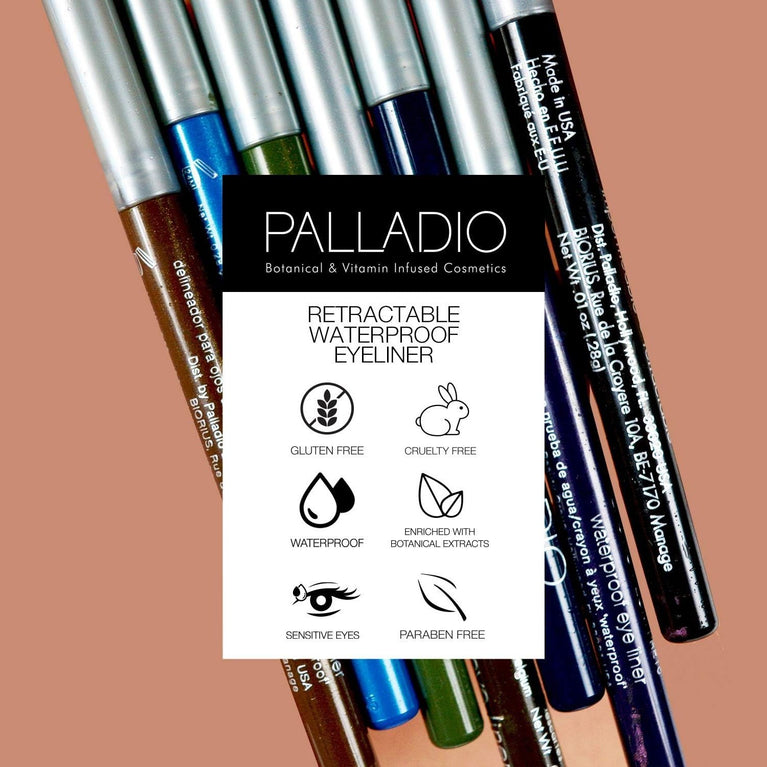 Palladio Pure Black Eyeliner Pencil: Waterproof, Retractable, Richly Pigmented, Long-lasting, Smudge-Proof, No Sharpening Needed, Infused with Aloe Vera, Cruelty-Free and Paraben-Free