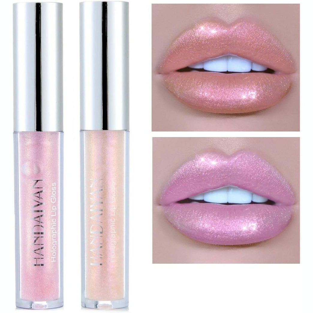 2-Piece Waterproof Glitter Lip Gloss Set with Matte Lipstick, Shimmering Lip Plumper, and Tinted Lip Balm in Nude Shades (#07#05)
