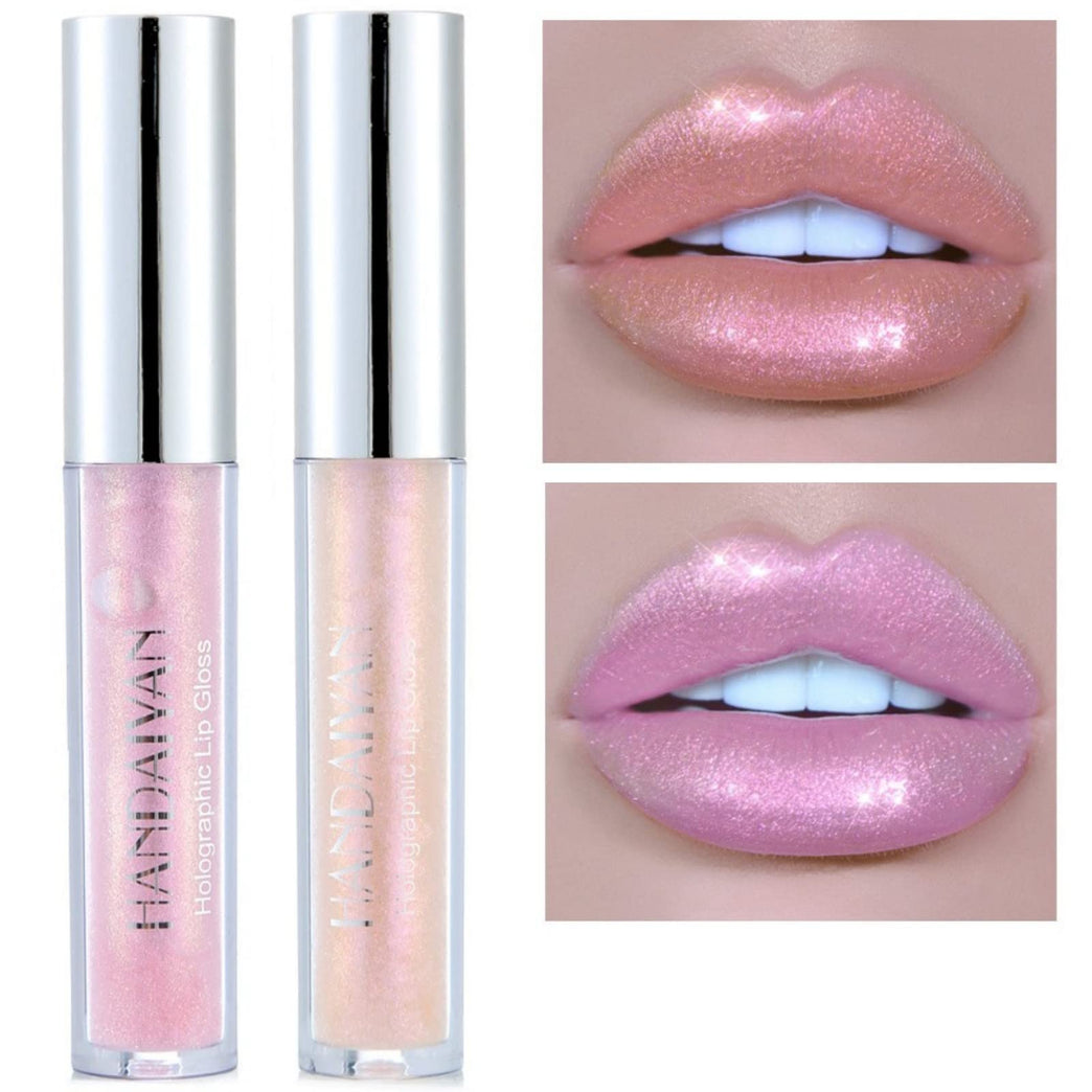 2-Piece Waterproof Glitter Lip Gloss Set with Matte Lipstick, Shimmering Lip Plumper, and Tinted Lip Balm in Nude Shades (#07#05)