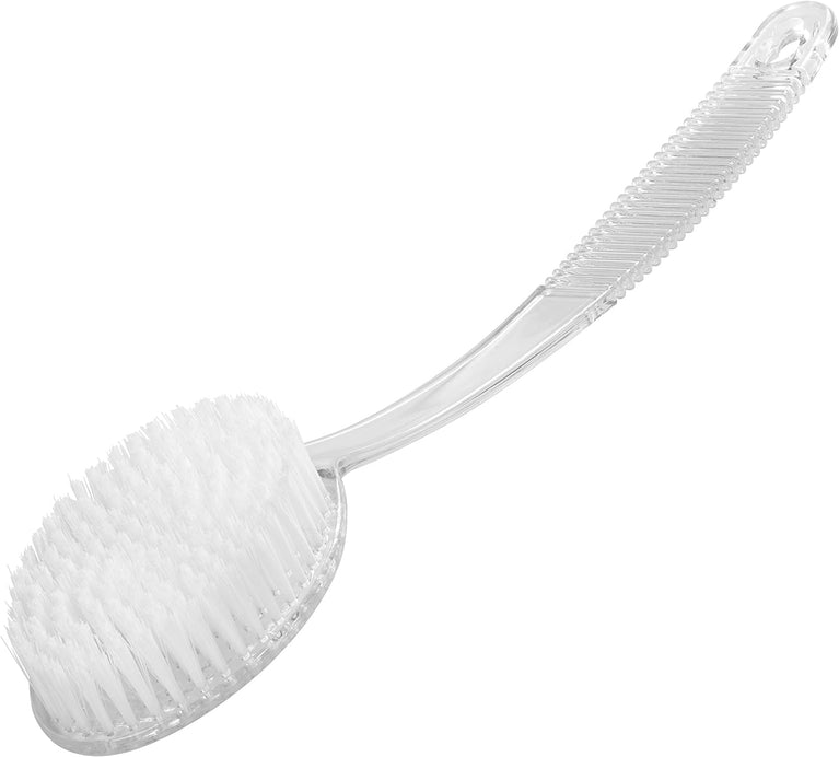 White Long Handled Spa Shower Brush for Exfoliating and Massage