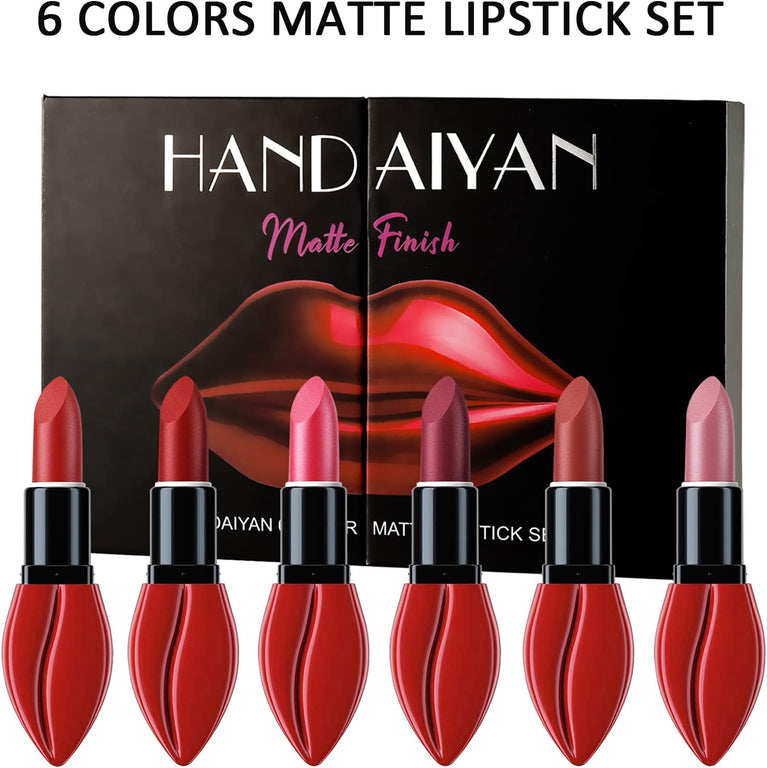 Duoffanny 6-Piece Matte Lipstick Kit in Vibrant Shades - Long-Wear, Waterproof, Non-Stick Formula for Women and Girls, Perfect Makeup Gift Set