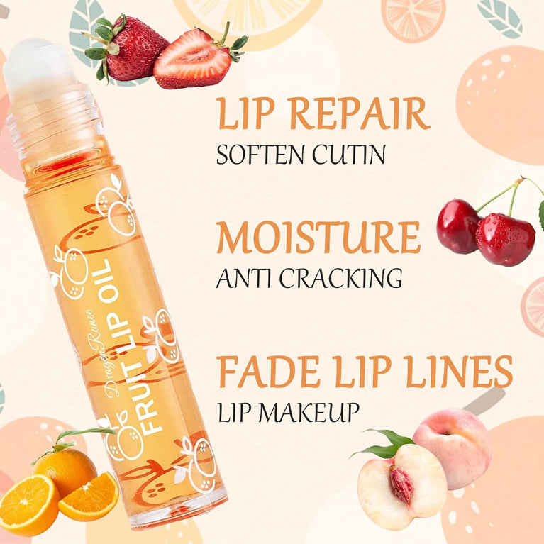 Fruity Flavor Lip Plumper Gloss Set, Transparent Moisturizing Lip Oils for Chapped Lips - 6 Pack