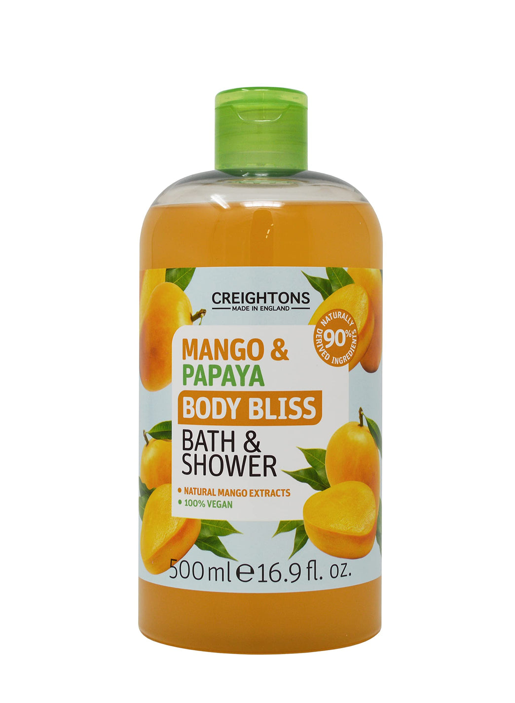 Tropical Paradise Mango and Papaya Bath and Shower Gel - 90% Natural Ingredients, 100% Vegan, Cruelty-Free