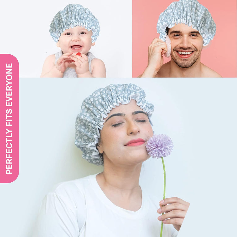 SARG Set of 2 Double Layer Shower Caps for Women with Feather Design