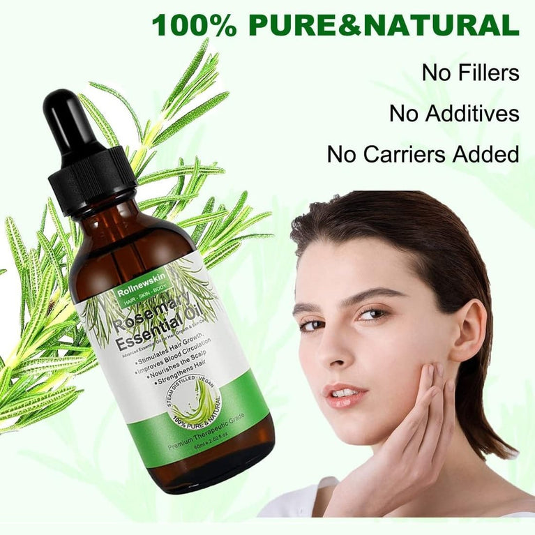 5-Pack Rollnewskin Aromatherapy Essential Rosemary Oil with Derma Roller 0.5mm - Pure Hair Growth & Loss Prevention Treatment for Hair, Eyebrows, Eyelashes & Skin Care