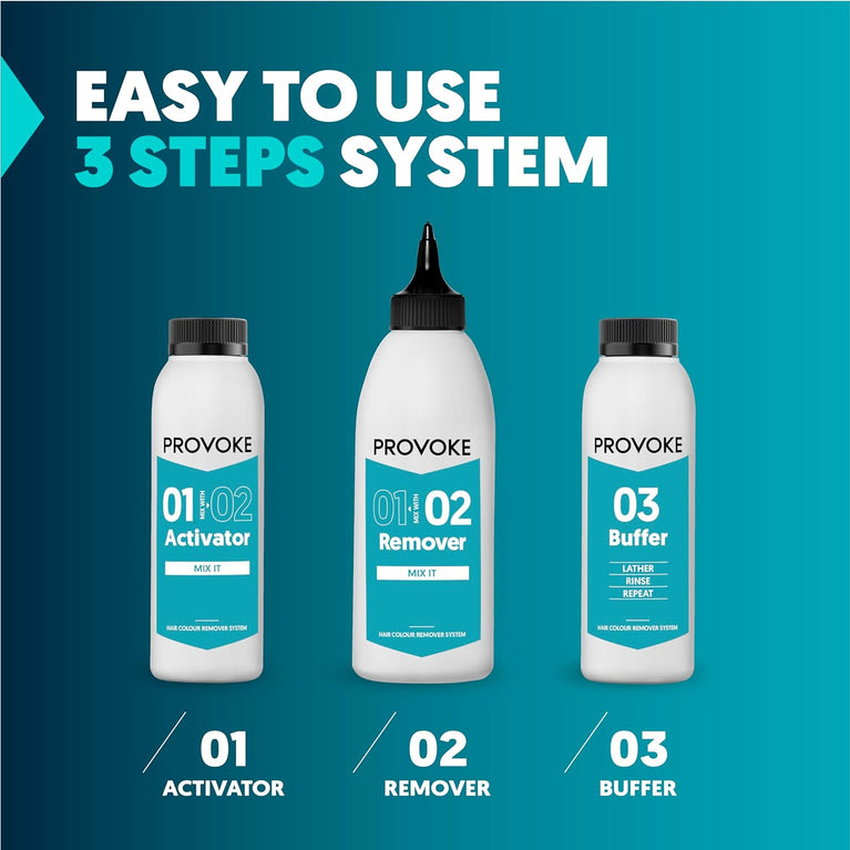 PROVOKE Hair Colour Remover, Max Strength Removes Permanent Hair Dye, For Multicoloured Hair Dye Removal; ammonia-free and Bleach-Free Formulation