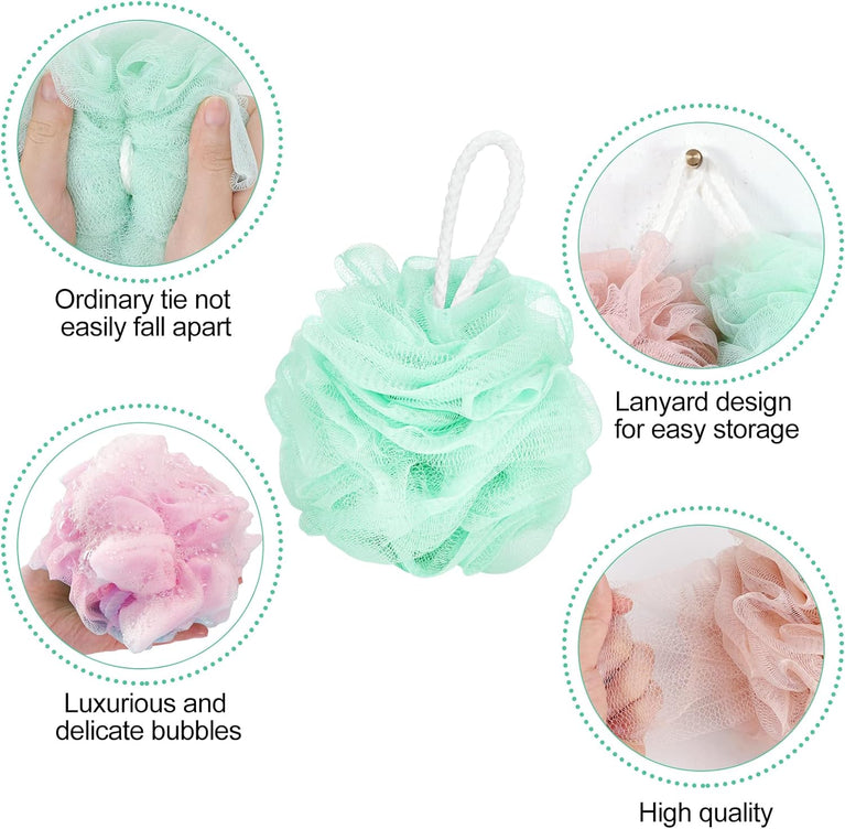 Pack of 6 Multicolor Shower Puff Bath Sponge Set - Soft Exfoliating Shower Sponge for Body Cleaning