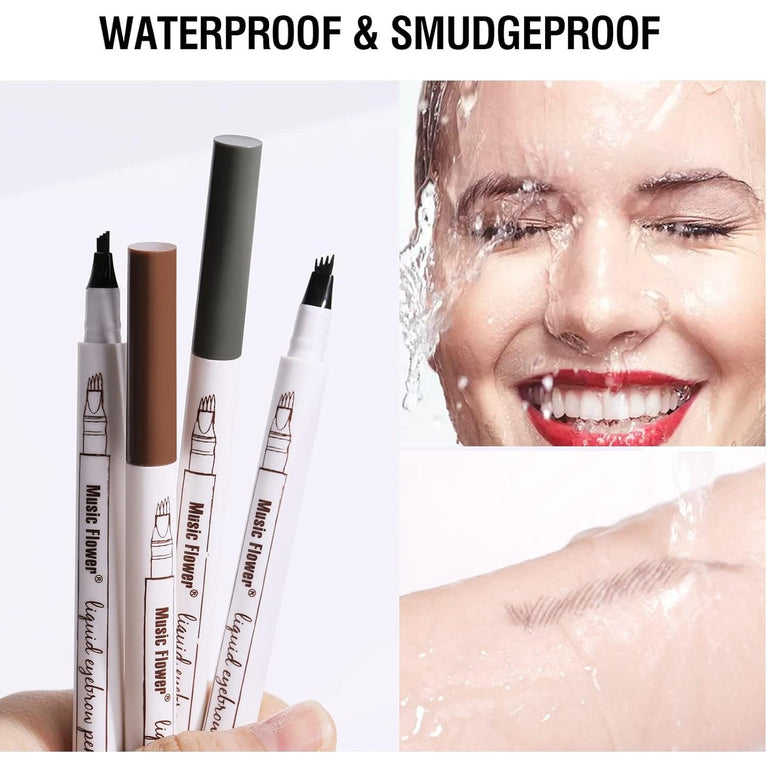 Music Flower 4-Tip Waterproof Eyebrow Pencil in Reddish Brown, Long-Lasting Smudgeproof Brow Pen with Natural Fine Sketch