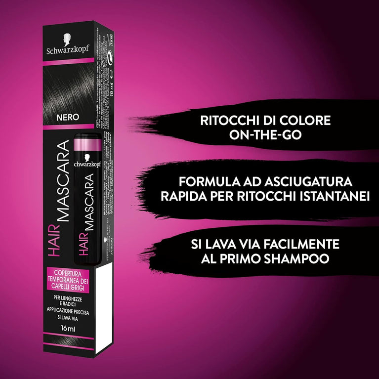 Schwarzkopf Hair Mascara, Temporary Hair Mascara, Temporary Grey Hair Cover, Black, 15 ml, 16 ml, 1
