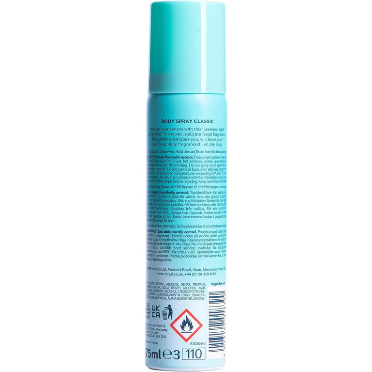 Luxurious Fenjal White Body Spray, 75 ml - Moisturizing and Perfumed