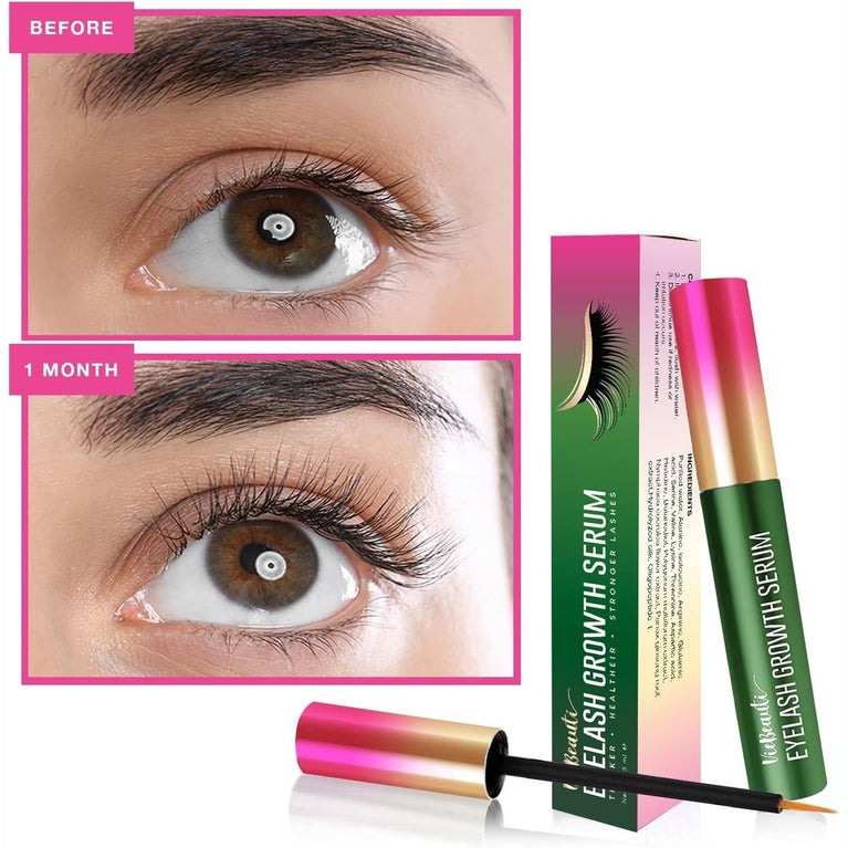 VieBeauti Rapid Lash Growth and Enhancement Serum - Advanced Nourishing Formula for Strong, Shiny Eyelashes in 3 Weeks - Natural Eyelash Booster for Men and Women - Gentle on Skin - Green (3ml)